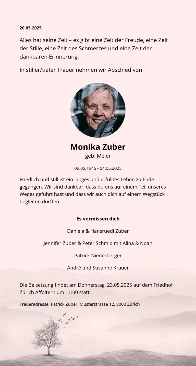 Todesanzeige Monika Zuber