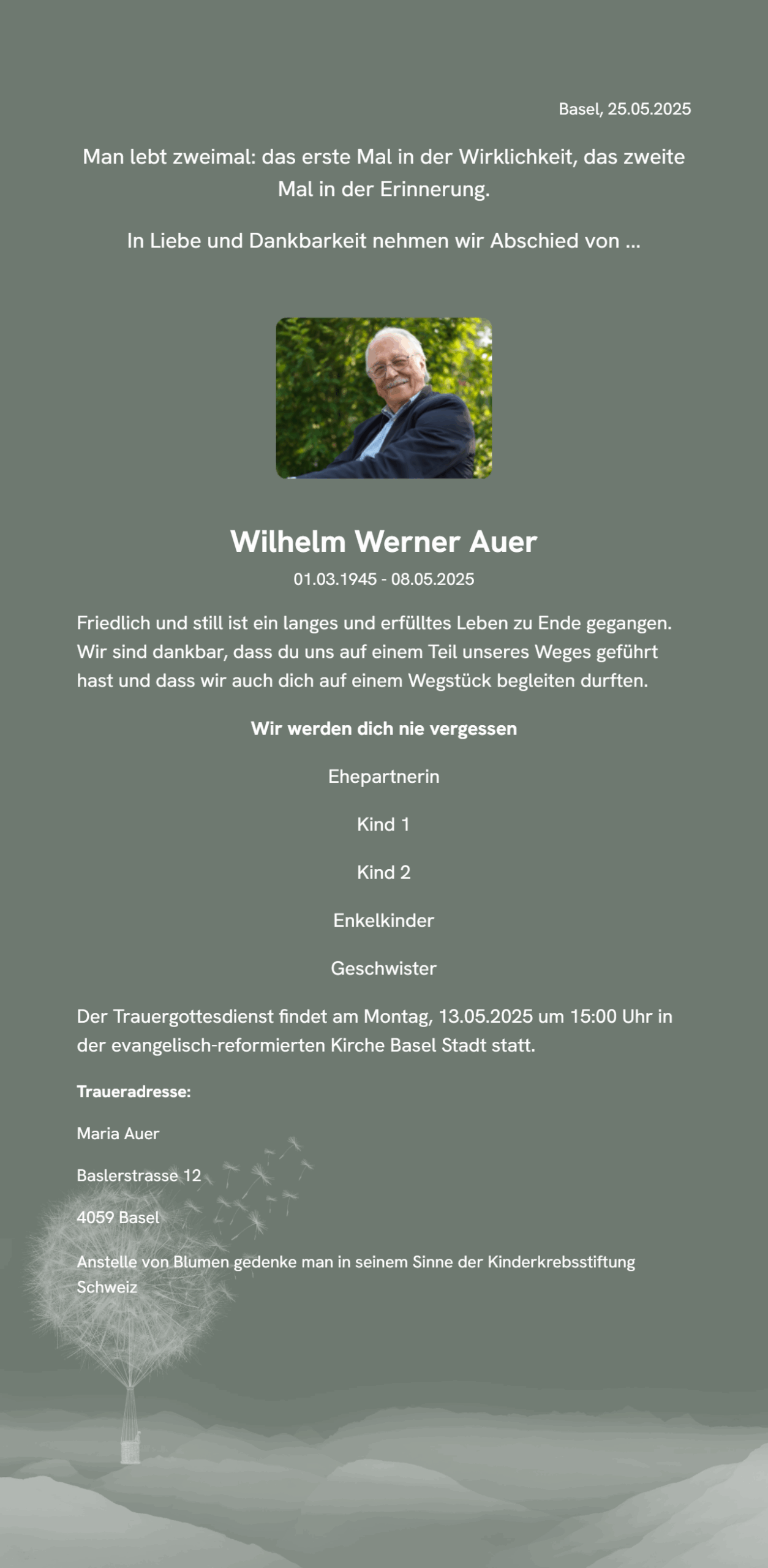 Todesanzeige Wilhelm Auer